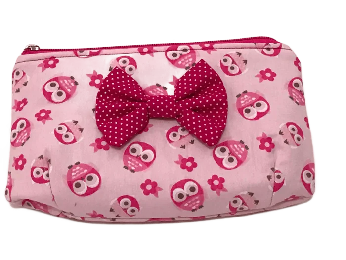 Necessaire rosa de corujinhas com laço